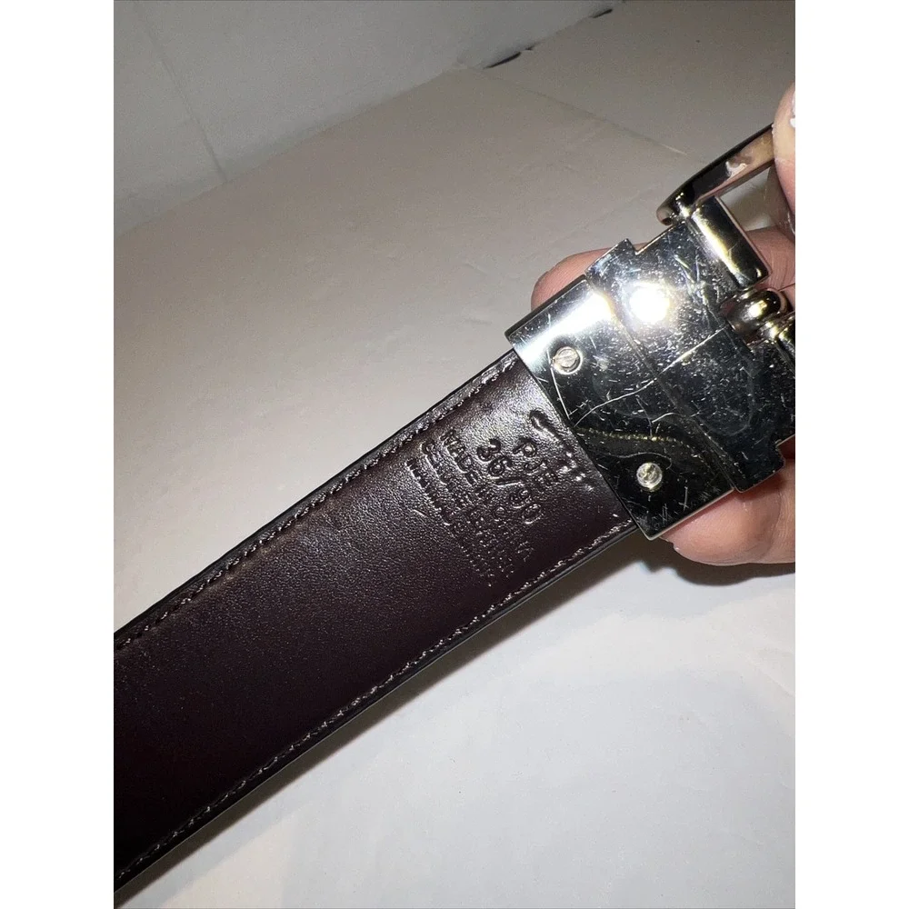 TUMI Mens Reversible Leather Belt Black Brown Silver Buckle Size 36/90 France